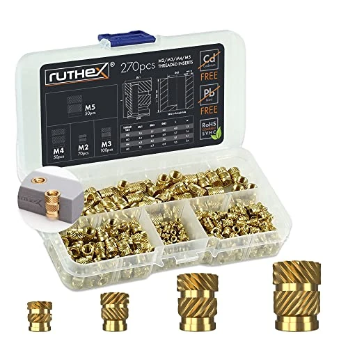 Oferta limitada: ruthex M2 + M3 + M4 + M5 set de insertos roscados - 70 + 100 + 50 + 50 tuercas roscadas de latón – tuercas de inserción para plástico - para embutir en piezas de impresora 3D por calor de 31.99 € a 31.99 € (ahorro 0.00%)