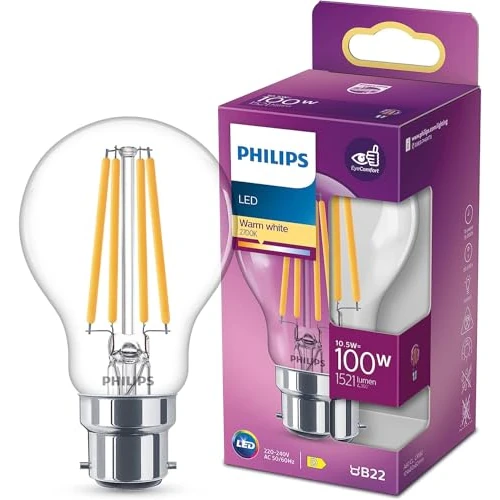 Limited-time offer: Philips LED Classic A60 Light Bulb [B22 Bayonet Cap] 10.5W - 100W Equivalent, Warm White 2700K, Non Dimmable from 9.75 GBP to 7.39 GBP (save 24%)