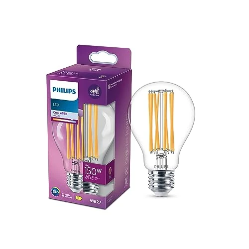 Offerta a tempo: Lampada Philips LED Cassic E27, 150 W, a goccia, trasparente, bianco neutro - 46% da 16.56 € a 8.99 €
