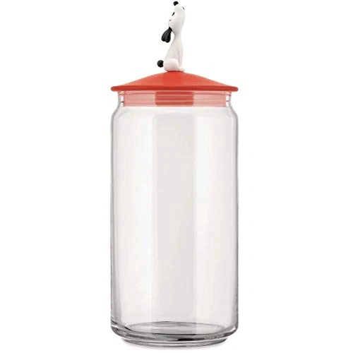 Alessi - Recipiente para alimento para Perros en Vidrio con Tapa en Resina termoplástica, Red Orange