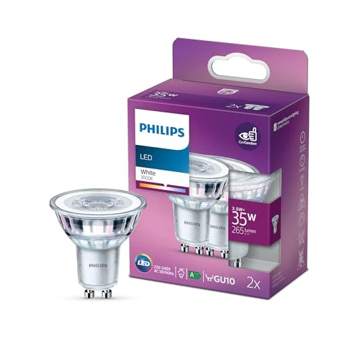 Limited-time offer: Philips LED Classic 2 Pack [GU10 Spot] 3.5W - 35W Equivalent, 220 - 240V, White 3000K (Non-Dimmable) from 7.32 GBP to 7.32 GBP (save 0%)