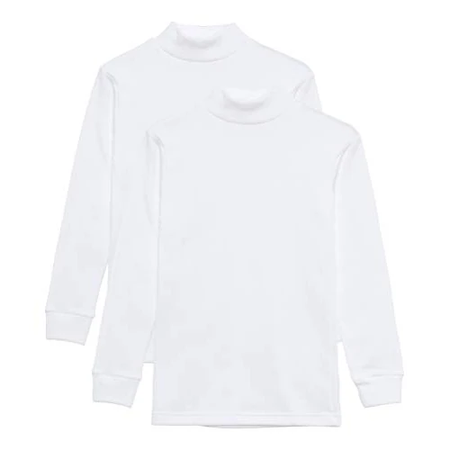 Channo Children's Indoor Thermal T-Shirt, Half High Neck Semi Swan, Long Sleeve, Plain Colors - Pack of 2, White, 8 Years