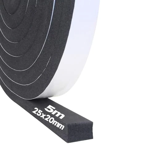 Oferta limitada: Cinta adhesiva de espuma autoadhesiva 25 mm (ancho) x 20 mm (profundidad), cinta aislante para puertas y ventanas, anticolisión, insonorización, resistente a la intemperie, ongitud total 5 m de 19.99 € a 19.99 € (ahorro 0.00%)