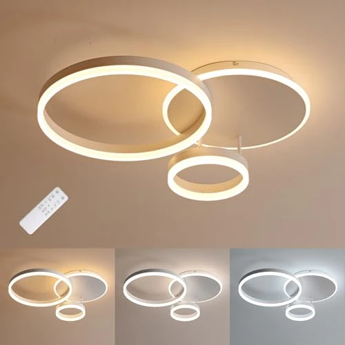 Oferta limitada: MOUNM Lámpara Techo 54W 5400lm, Plafón LED Techo con Control Remoto, Lámparas de Techo Salon de Aluminio con Luz Regulable 3000K-6000K para Sala de Estar,Pasillo,Dormitorio, 3 Anillos 65 * 50 * 8cm de 79.99 € a 79.99 € (ahorro 0.00%)