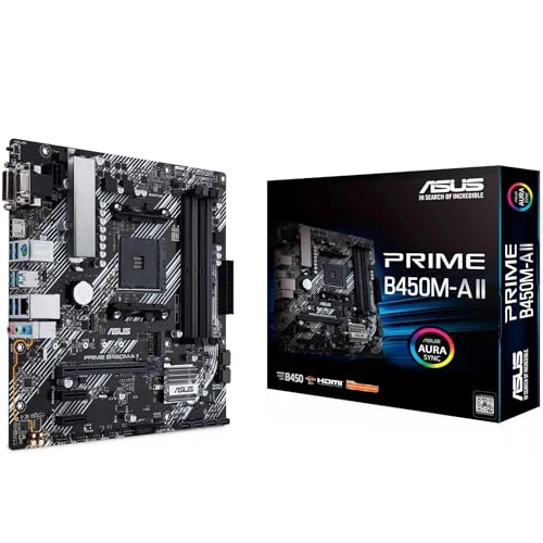 ASUS Prime B450M-A II Carte mère AMD B450 Ryzen AM4 Micro ATX (M.2 Support, HDMI/DVI-D/D-Sub, SATA 6 Gbps, 1 GB Ethernet, USB 3.2 Gen 2 Type-A, BIOS Flashback, Aura Sync RGB)