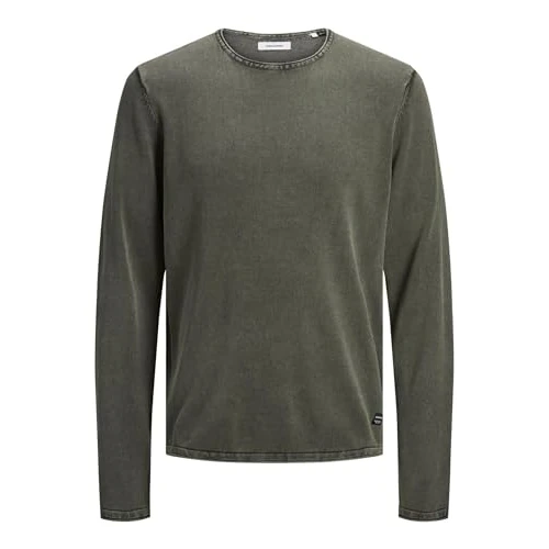Jack & Jones Male Pull en Tricot Jacquard Crew Neck, Vert Olive, XS
