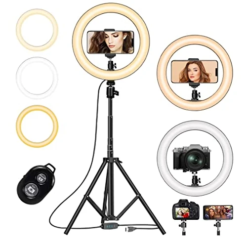 Offerta a tempo: AUNEK Luce ad anello con treppiede e supporto per telefono, 25,9 cm, dimmerabile, luce circolare a LED con 3 modalità e 10 luminosità, telecomando Bluetooth per selfie trucco YouTube Video TikTok - 16% da 12.92 € a 10.84 €