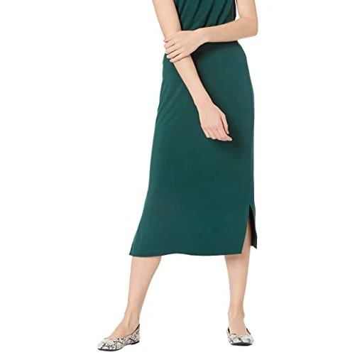 Amazon Essentials Falda Midi de Punto sin Cierre (Disponible en Tallas Grandes) Mujer, Verde Oscuro, M