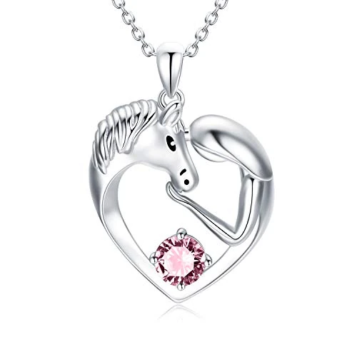 AOBOCO Sterling zilveren paard ketting, paard geschenken voor meisjes vrouwen paardenliefhebbers dochter, Kristal, Kristal
