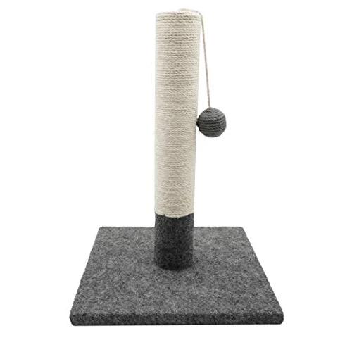 Tyrol Krabpaal voor katten, 42 cm, krabpaal voor katten van jute en duurzame stof met pompon, kattenkrabber in modern design, kleur grijs en wit, stabiele basis van 30 x 30 cm