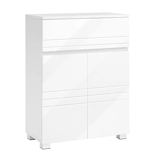 VASAGLE Armario de baño, Mueble de baño, Armario con Doble Puerta, con Estante Ajustable, con pies, para baño, Pasillo, Entrada, 60 x 30 x 80 cm, Blanco BBK140W01