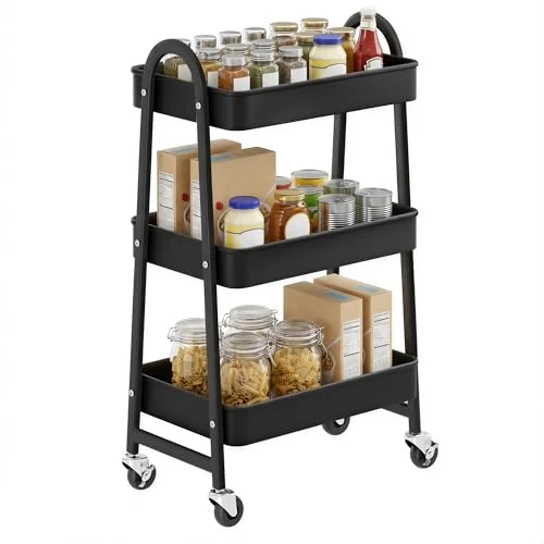 Oferta limitada: SONGMICS Carro móvil, Carrito de Almacenamiento de 3 Niveles, Marco de Acero, con Mango, 2 Frenos, Montaje fácil, para Dormitorio, lavadero del baño, Negro BSC068B01 de 36.99 € a 24.59 € (ahorro 34%)
