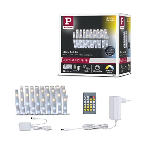 Oferta limitowana: Paulmann 79877 Taśma LED MaxLED 250 zestaw podstawowy 3m powlekana IP44 11W 810lm Tunable White 24VA ściemnialna Taśma świetlna z tworzywa sztucznego 2700 K z 133.45 zł na 133.45 zł (oszczędź 0.00%)