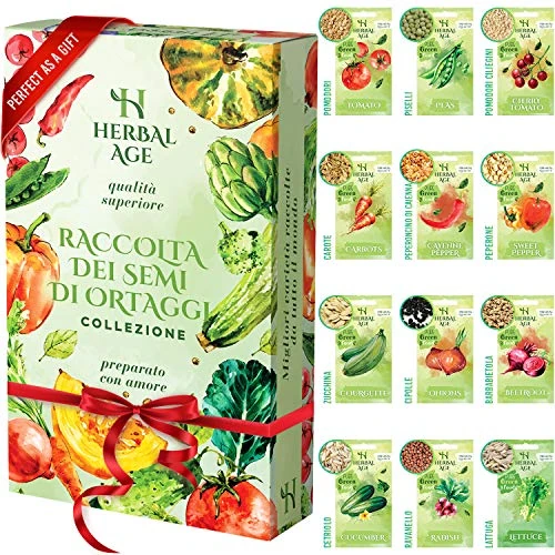 Offerta a tempo: HERBAL AGE Kit Semi Ortaggi, 12 Varietà di Semi Orto – 5100 Semi da Piantare, Pomodori, Carote, Cetrioli, Zucchine – Idee Kit Regalo Per La Casa, Idee Regali Originali di Natale per Donna, Uomo - 0.00% da 9.95 € a 9.95 €