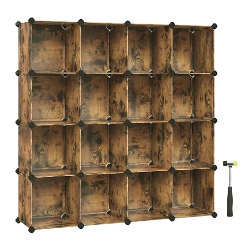 SONGMICS - Modular Shoe Cabinet - Modular Shelf - 16 Cubes, Wardrobe, Pet Fence, Bedroom, Cabin, Entrance Cabinet - 31 x 123 x 123 cm - Vintage Brown
