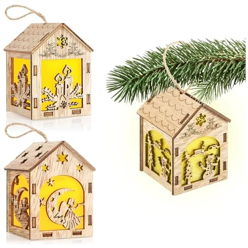 Oferta ograniczona: COM-FOUR® 3x Domek z zawieszka LED - Wiszacy dekoracja z motywem zimowych drewnianych domków - Biale lampki LED - Dekoracyjna zawieszka LED na choinke (Dom - 3 sztuki) z 17.98 EUR na 17.98 EUR (znizka 0%)