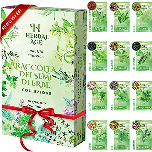 Offerta a tempo: HERBAL AGE Semi Piante Aromatiche Kit Giardinaggio, 12 Erbe Aromatiche Kit Semi Orto, 8700 semi, Lattuga, Prezzemolo, Aneto, Articoli Regali Coltiva Erba In Orto Casa, Regalo Donna, Natale - 29% da 13.95 € a 9.95 €