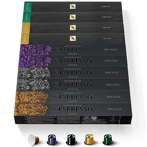 Capsules Nespresso originales - Sélection équilibrée de 100 capsules Nespresso Caffè, intensité 4 à 10 (sur 13), ligne originale, capsules recyclables Nespresso
