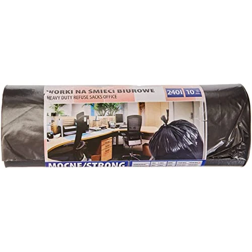Office Products 22021252-05 Bin Liners 240 L - Pack of 10 Strong Tear-Resistant LDPE | Bin Bags Rubbish Bags for Home Waste for The Office | Colour: Black | Film Thickness: 30 μm