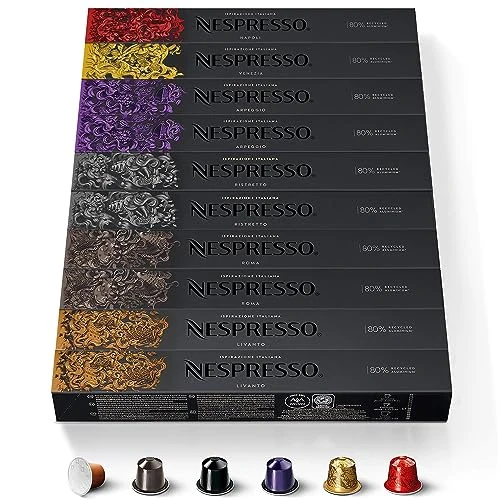 Cápsulas Nespresso originales – Selección inspiración italiana de 100 cápsulas Nespresso Caffè, intensidad de 6 a 13 (de 13), línea original, cápsulas reciclables Nespresso