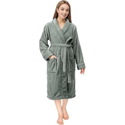 Oferta limitowana: NY Threads Luksusowy Damski Szlafrok, Miękki Polarowy Szlafrok, Przytulny Szalowy Kołnierz Bielizna Nocna i Bielizna do Spania (Stalowoszary, M) z 74.99 zł na 74.99 zł (oszczędź 0.00%)