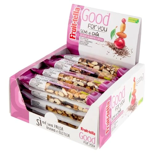 Offerta a tempo: Fruittella Good For You Ciliegie e Mirtilli Rossi, Barrette, Healthy Snack, con Mandorle e Semi di Chia, con Frutta Secca e Disidratata, Confezione da 16 Barrette - 32% da 28.60 € a 19.50 €