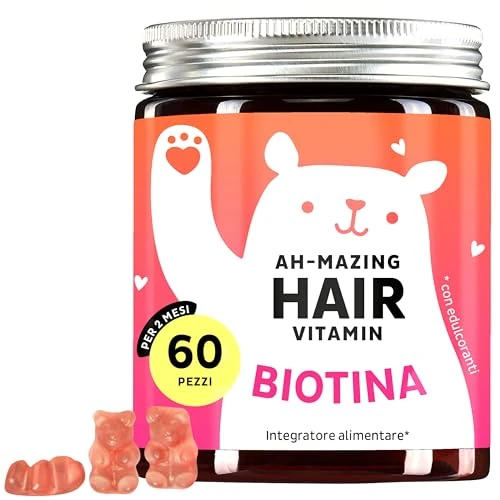 Biotin Gummies Ah-Mazing Hair Vitamins for Hair, Skin and Nails – 5000 µg Biotin, Zinc, Vitamins B6, C, E, Folic Acid & Iodine – 60 Pieces (2-Month Supply), Vegan, Bears with Benefits