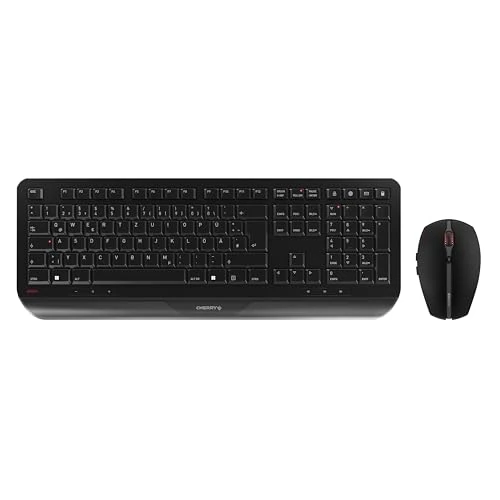 Zeitlich begrenztes Angebot: CHERRY GENTIX Desktop, Kabellose Tastatur und Maus, Deutsch QWERTZ, Schwarz | Wireless Verbindung über 2,4 GHz Funk mit USB-Dongle, Integrierte Handballenauflage, Symmetrische Maus, Batteriebetrieben von 49.99 € auf 33.00 € (3