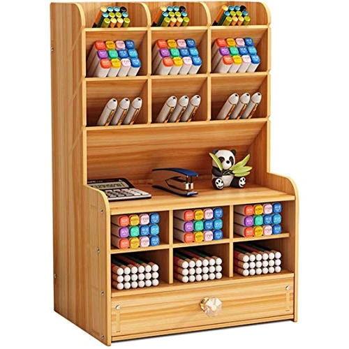 Offerta a tempo: Mnkyer Organizzatore da Scrivania in Legno Scatola di Penne da Scrivania Multifunzione per Desktop in Casa Forniture per Ufficio Scolastico con Cassetto (Ciliegia-b16) - 0.00% da 23.99 € a 23.99 €