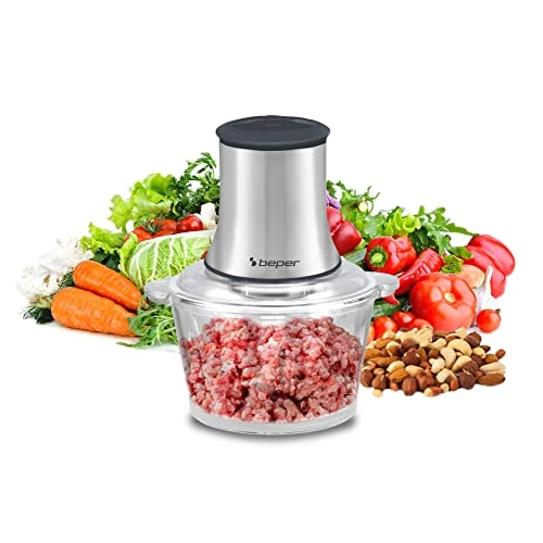 Offerta a tempo: BEPER P102ROB001 Tritatutto in vetro, Contenitore in vetro, Corpo in Abs, Doppia coppia di lame in acciaio,2 velocità, base antiscivolo, Capacità di 1,5L, Grigio/Nero - 33% da 39.90 € a 26.90 €