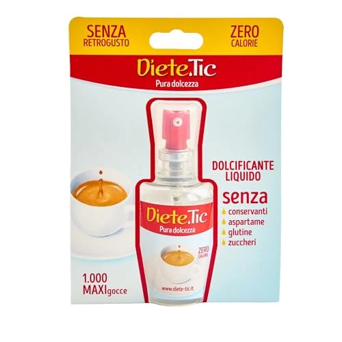 Offerta a tempo: Diete.Tic, Dolcificante Liquido Zero Calorie, Formato Spray 100 ml (1 MAXI Goccia=1 Cucchiaino di Zucchero), Senza Glutine, Senza Conservanti e Aspartame, Ottimo per Dolci, Bevande, Yogurt, Macedonie - 0.00% da 5.30 € a 5.30 €
