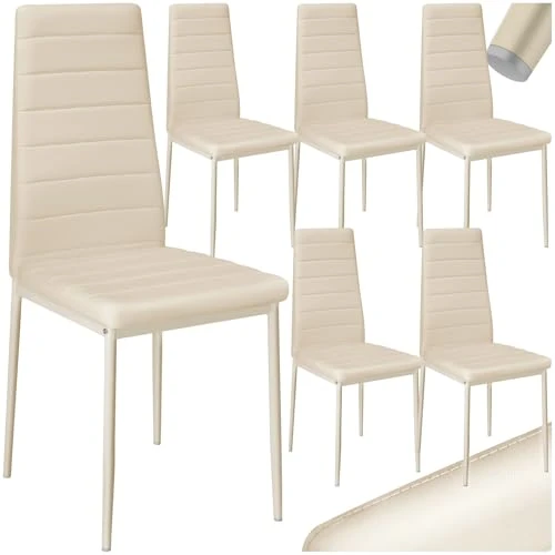Offerta a tempo: tectake® Set 6 Sedie Sala da Pranzo, Sedie Cucina in Similpelle, Gambe in Acciaio, Sedie da Pranzo Moderne dal Design Elegante, Sedie da Cucina Antiscivolo - Beige - 20% da 128.99 € a 102.99 €