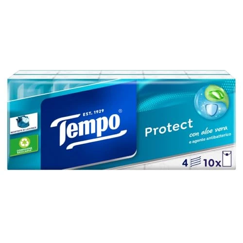 Tempo Fazzoletti Tascabili Protect, 10 pacchetti da 9 fazzoletti - 280 g