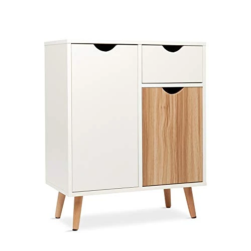 Begrenztes Angebot: Mondeer Kommode, Sideboard Küchenschrank Holz mit 1 Schubladen 2 Türen für Wohnzimmer Schlafzimmer Flur, 60 x 30 x 73 cm, Weiß und Natur von 55.99 EUR auf 55.99 EUR (Rabatt 0%)