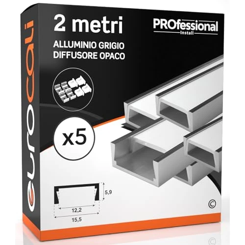 Offerta a tempo: Eurocali 5x Profili da 2m (10mt) in Alluminio Grigio per Strisce LED - 0.00% da 32.99 € a 32.99 €