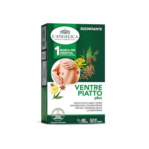 L'Angelica, Ventre Piatto Plus, Integratore Sgonfiante, Con Anice Verde, Finocchio e Carvi, Vegano, Senza Lattosio, 1 Confezione da 40 Capsule