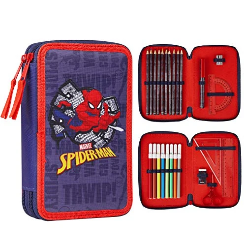 Marvel - Estuche Escolar, para niños, Estuche de Compartimentos, Recortado, Suministros Escolares, Fieltro, lápiz de Color, Regalo Spiderman Avengers de Regreso a la Escuela Primaria