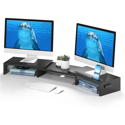 Limited-time offer: BONTEC Dual Monitor Stand Riser, Stepless Adjustable Length & Angle, Black from 27.99 £ to 23.76 £ (save 15%)