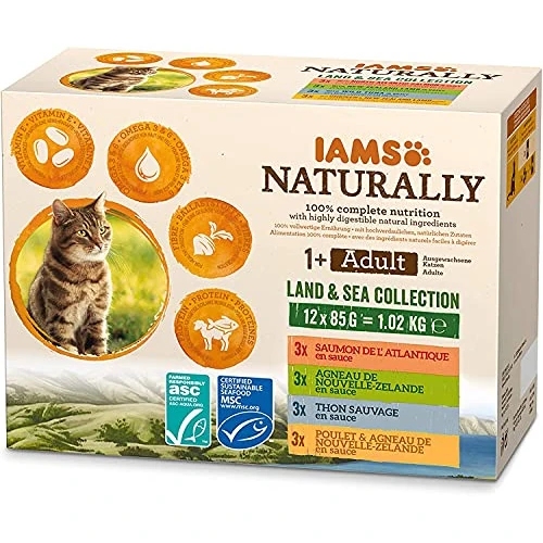 Limited-time offer: IAMS Naturally Wet Cat Food in Sauce, Ideal Wet Food with Fish/Meat for Adult or Senior Cats, Various Sizes 85 g (Pack of 12) from 6.49 £ to 5.99 £ (save 8%)