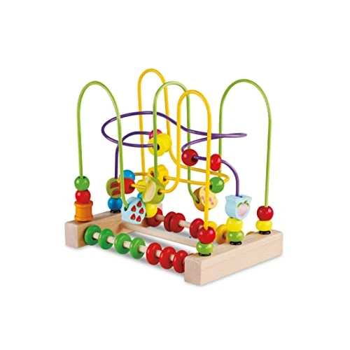 Teorema Giocattoli, Labirinto Didattico Montessori in Legno, Giocattolo per Bambini con Curve Motorie Colorate e Perline scorrevoli, Gioco Educativo in Legno, 18+ Mesi