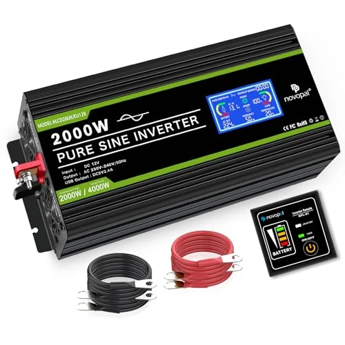 Offerta a tempo: NOVOPAL Inverter 2000W Onda Sinusoidale Pura DC 12V in AC 220V con Display LCD Intelligente,2 EU Presa con Uscita USB,5 Metri di Telecomando,Adatto per Famiglia,Campeggio,Viaggi - 15% da 278.99 € a 237.13 €