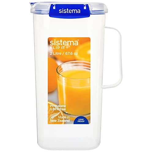 Sistema KLIP IT PLUS jarra para zumos | Jarra de plástico de 2 litros a prueba de fugas para agua, zumo y mucho más | Sin BPA