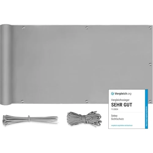 Offerta a tempo: Sekey Recinzione Copertura per Balcone Protezione della Privacy Schermo in Polyster Opaco, per Balcone Giardino terrazza, con Occhielli Corde e Fascetta, 90 x 300cm Grigio Chiaro - 27% da 21.99 € a 16.01 €