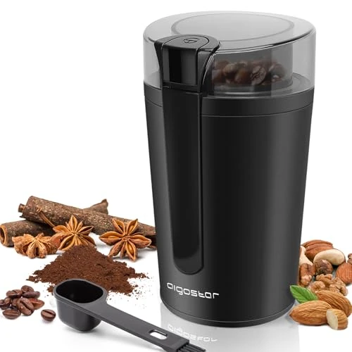 Limited offer: Aigostar Natural 30RRJ - Compact Electric Coffee Grinder for Coffee, Spices, Seeds or Cereals. 200W, 60g Capacity, Anti-Wear Stainless Steel Blades. from 19.99 EUR to 17.09 EUR (save 15%)