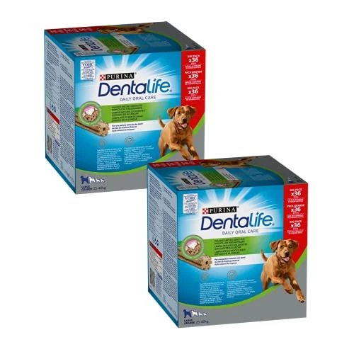 PURINA DENTALIFE Daily Oral Care Snack for Oral Hygiene for Adult Dogs Large Size 2 Packs of 36 Sticks