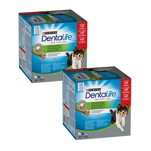 PURINA DENTALIFE Daily Oral Care Snack voor mondhygiëne voor honden en volwassenen, middelgrote maat, 2 verpakkingen met 42 sticks