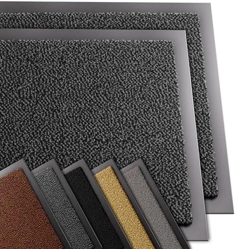 VOUNOT® 2pcs Door Mats for Outdoor or Indoor, Dirt trapper, Non Slip Barrier Mat Washable Welcome Doormat Entrance Rug, Grey-Black, 40x60cm,4816193126423