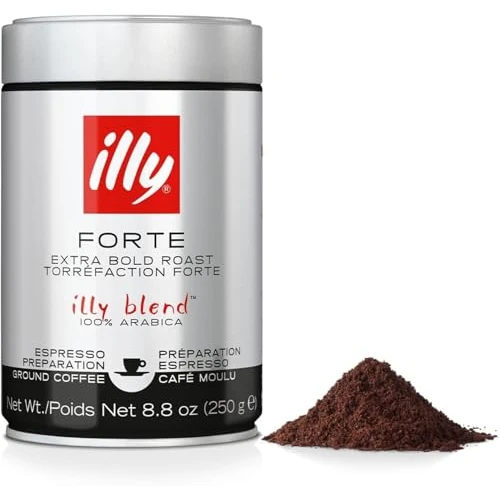 Offerta a tempo: illy, Caffè Macinato per Espresso Tostato FORTE, 100% Arabica con Intenso Aroma di Pan Tostato e un Retrogusto di Cioccolato Fondente, Gusto Deciso, Confezione da 250g - 25% da 8.49 € a 6.37 €