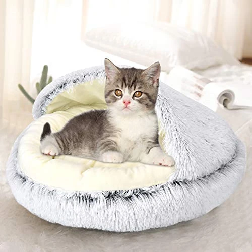 Queta Lit rond pour chat et chien - Lavable - Coussin chaud et moelleux - Semi-entouré - En forme de doughnut - Pour chats et chiens de petite et moyenne taille - Gris