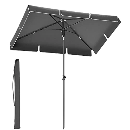 SONGMICS Parasol voor balkon, rechthoekige tuinscherm, 180 x 125 cm, uv-bescherming tot UPF 50+, kantelbaar, parasoldoek met PA-coating, voor tuin, terras, zonder voet, grijs GPU180G01
